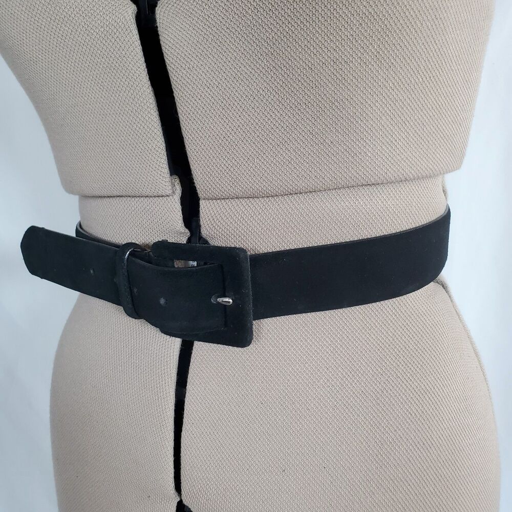 VTG Lauren Ralph Lauren Women’s Black Suede Belt Size Large Wide Square Buckle